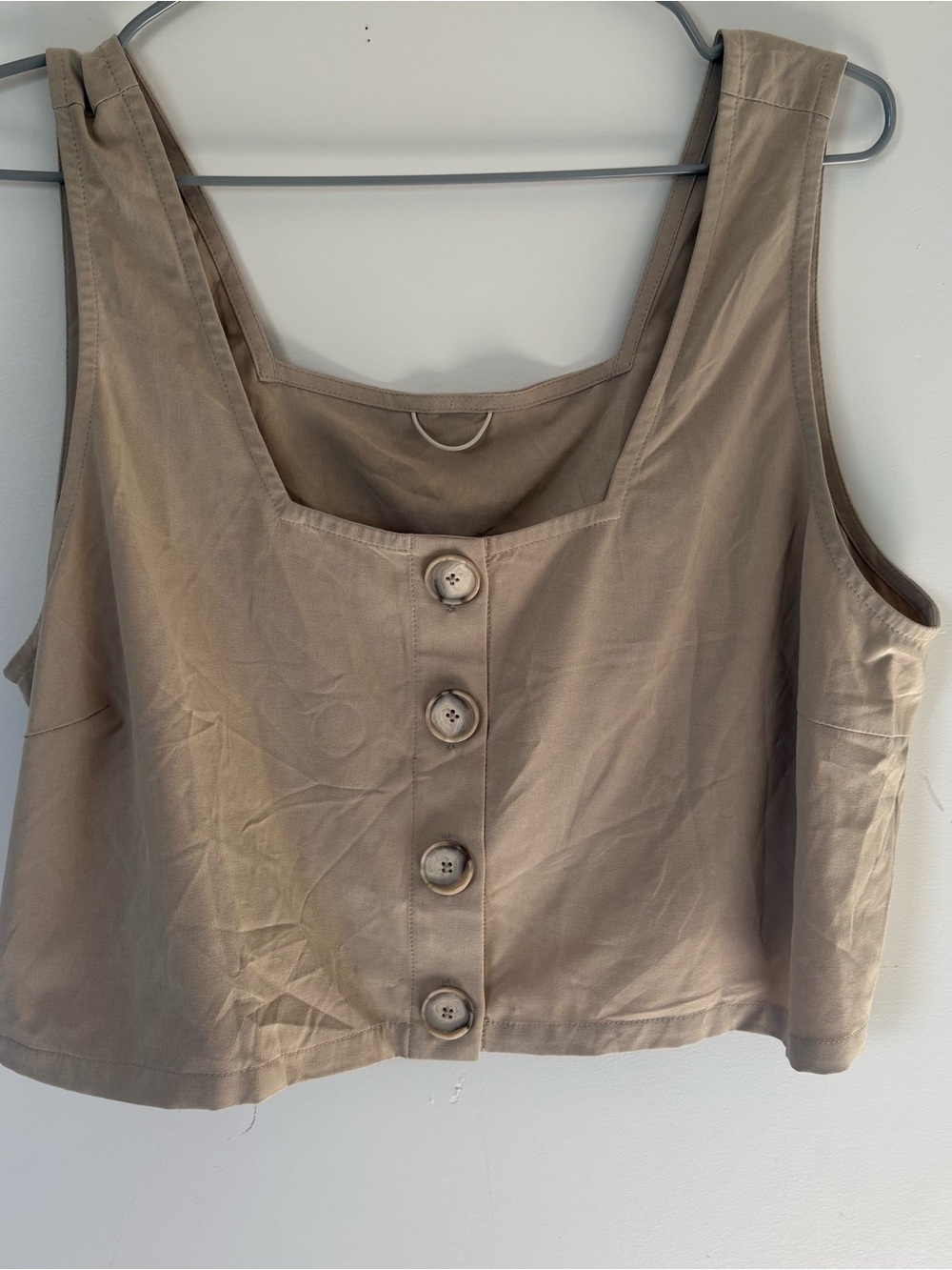 Wayre Square Neck Button Front Tank Crop Top Tan Beige XL Sustainable Travel - Picture 2 of 5